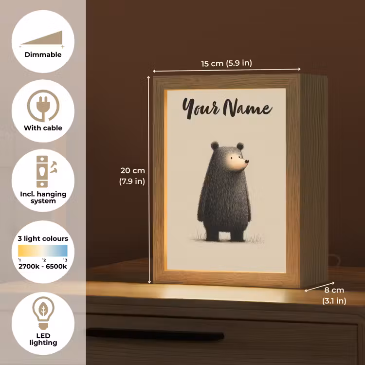 Beer - Donkerbruin - Minimalistisch Light Box met kabel (Kinderlampje) klein -USP_EN
