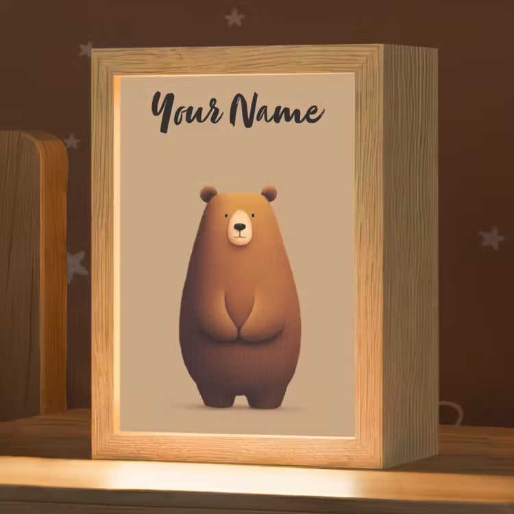 Beer - Minimalistisch - Bruin Light Box met kabel (Kinderlampje) klein -zzz_3d_website
