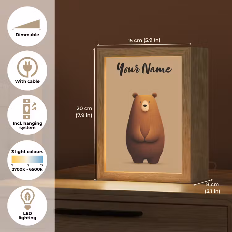 Beer - Minimalistisch - Bruin Light Box met kabel (Kinderlampje) klein -USP_EN
