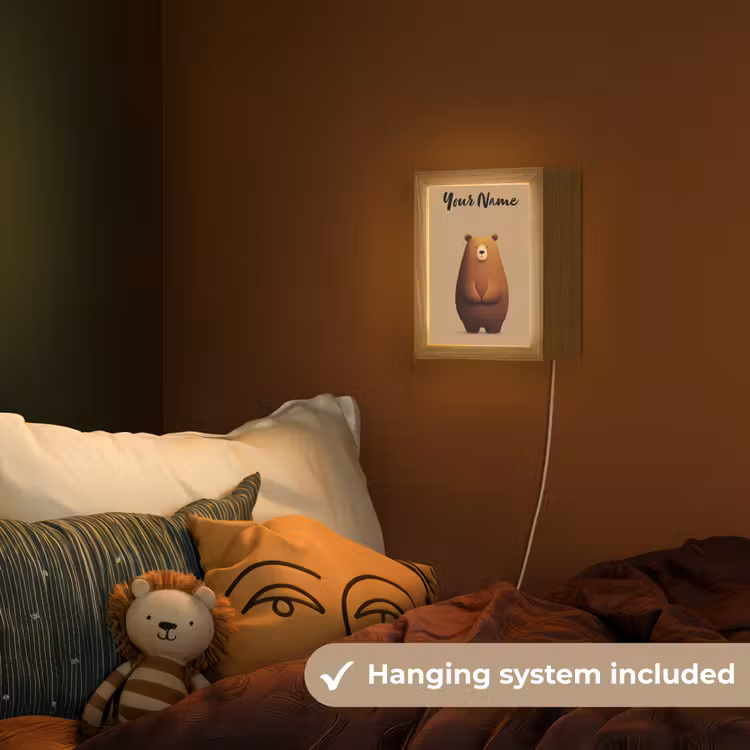 Beer - Minimalistisch - Bruin Light Box met kabel (Kinderlampje) klein -sfeer5_kind_EN