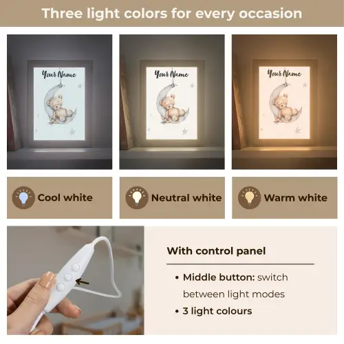 Beer - Maan - Sterren - Kinderen Light Box met kabel (Kinderlampje) klein -USP_lichtkleurEN
