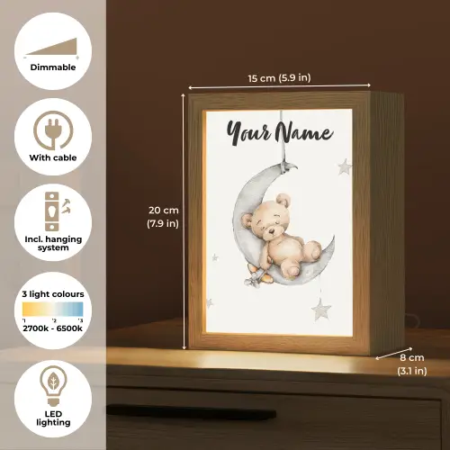 Beer - Maan - Sterren - Kinderen Light Box met kabel (Kinderlampje) klein -USP_EN