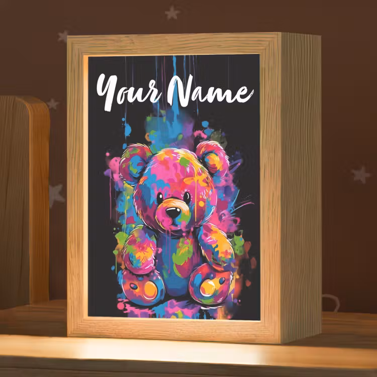 Beer - Verf - Kleurrijk - Knuffeldier Light Box met kabel (Kinderlampje) klein -zzz_3d_website