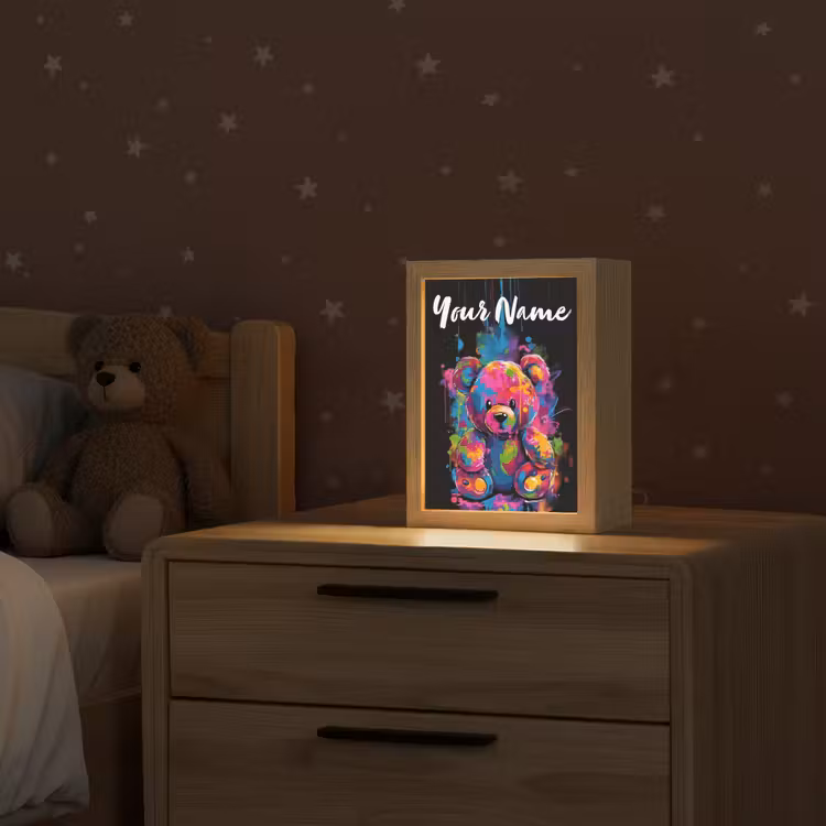 Beer - Verf - Kleurrijk - Knuffeldier Light Box met kabel (Kinderlampje) klein -sfeer1_kind