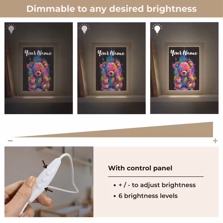 Beer - Verf - Kleurrijk - Knuffeldier Light Box met kabel (Kinderlampje) klein -USP_dimbaarEN