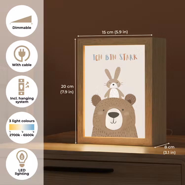 Beer - Konijn - Beige - Dieren - Quote Light Box met kabel (Kinderlampje) klein -USP_EN