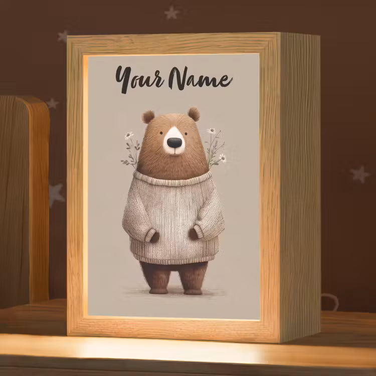 Beer - Witte bloemen - Knus Light Box met kabel (Kinderlampje) klein -zzz_3d_website