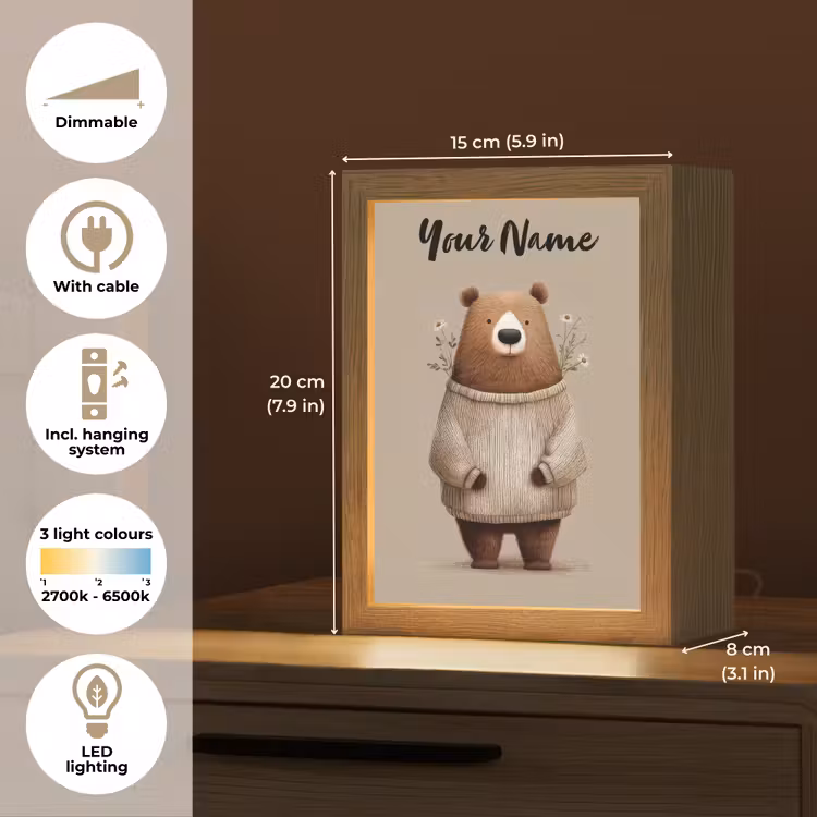 Beer - Witte bloemen - Knus Light Box met kabel (Kinderlampje) klein -USP_EN