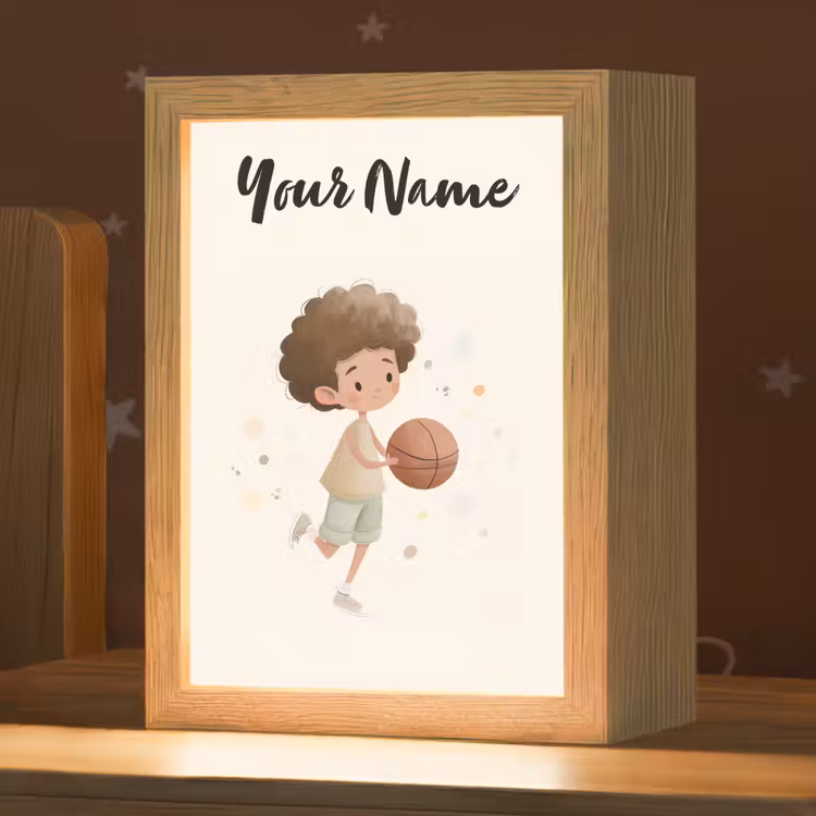 Beige - Jongen - Stippen - Basketbal Light Box met kabel (Kinderlampje) klein -zzz_3d_website