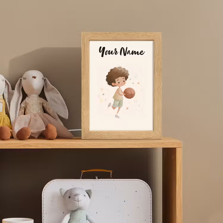 Beige - Jongen - Stippen - Basketbal Light Box met kabel (Kinderlampje) klein -sfeer2_kind