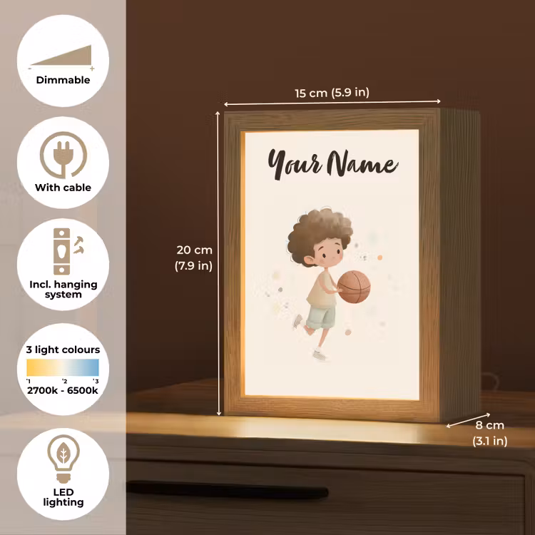 Beige - Jongen - Stippen - Basketbal Light Box met kabel (Kinderlampje) klein -USP_EN