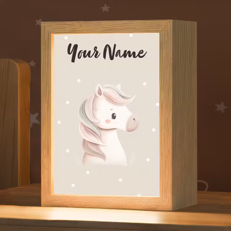 Beige - Pony - Manen - Stippen Light Box met kabel (Kinderlampje) klein -zzz_3d_website