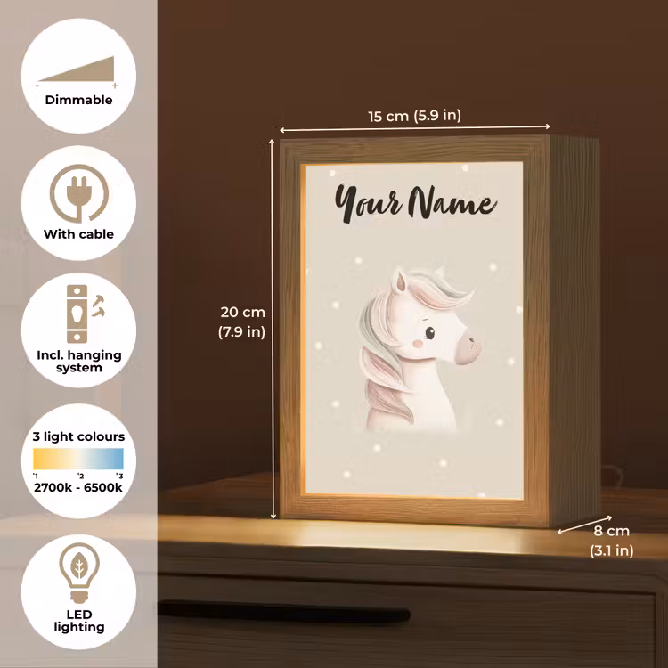 Beige - Pony - Manen - Stippen Light Box met kabel (Kinderlampje) klein -USP_EN
