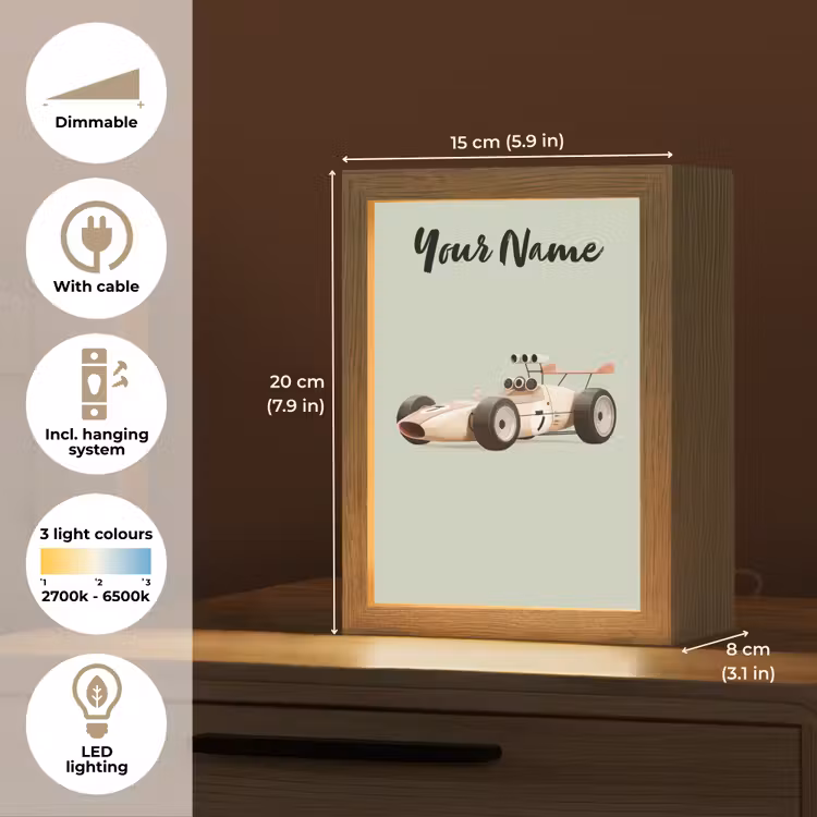 Beige - Raceauto - Groen Light Box met kabel (Kinderlampje) klein -USP_EN
