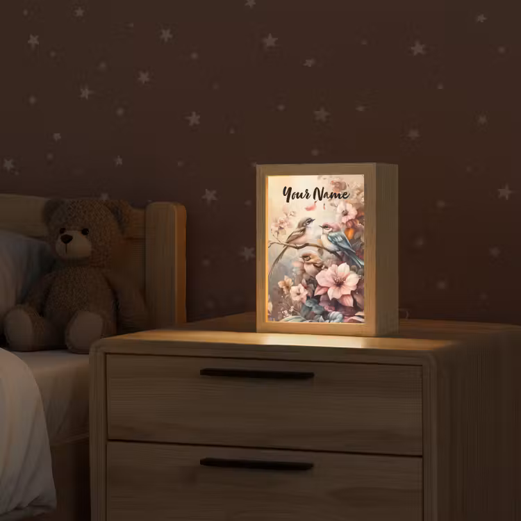 Vogels - Bloemen - Roze - Pastel Light Box met kabel (Kinderlampje) klein -sfeer1_kind