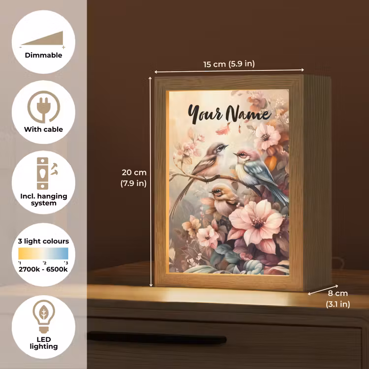 Vogels - Bloemen - Roze - Pastel Light Box met kabel (Kinderlampje) klein -USP_EN