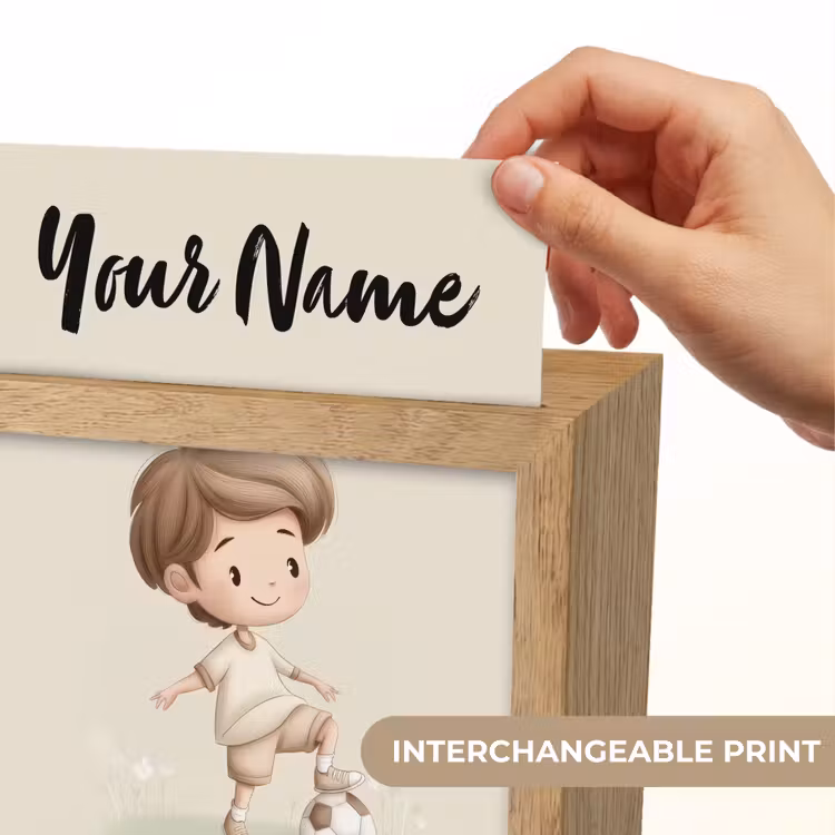 Jongen - Bruin - Voetbal - Minimalistisch Light Box met kabel (Kinderlampje) klein -USP_websiteprintEN