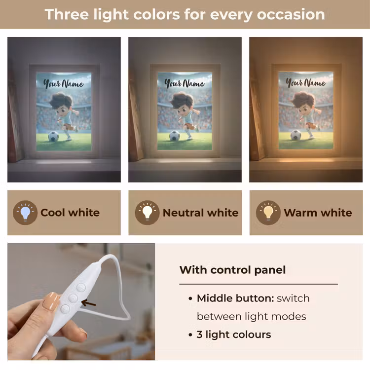 Jongen - Voetbal - Stadion - Zonlicht Light Box met kabel (Kinderlampje) klein -USP_lichtkleurEN