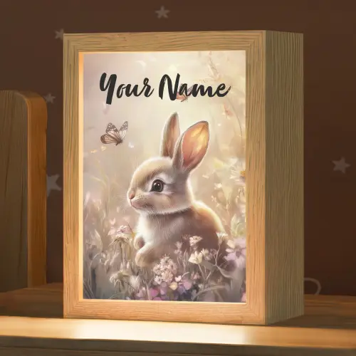 Konijntje - Bruin - Bloemen - Vlinders Light Box met kabel (Kinderlampje) klein -zzz_3d_website