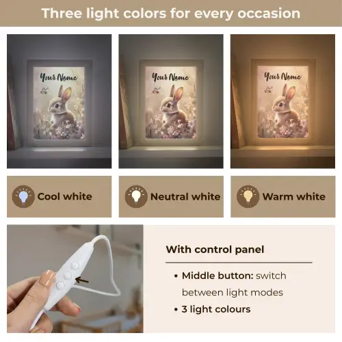 Konijntje - Bruin - Bloemen - Vlinders Light Box met kabel (Kinderlampje) klein -USP_lichtkleurEN