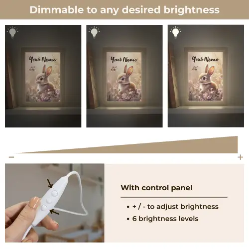 Konijntje - Bruin - Bloemen - Vlinders Light Box met kabel (Kinderlampje) klein -USP_dimbaarEN