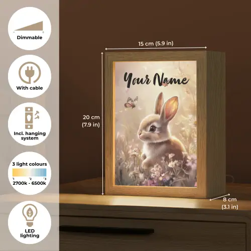 Konijntje - Bruin - Bloemen - Vlinders Light Box met kabel (Kinderlampje) klein -USP_EN