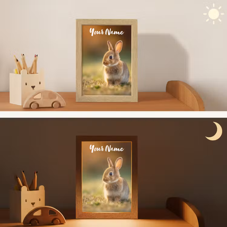 Konijntje - Bruin - Gras Light Box met kabel (Kinderlampje) klein -sfeer3_kind