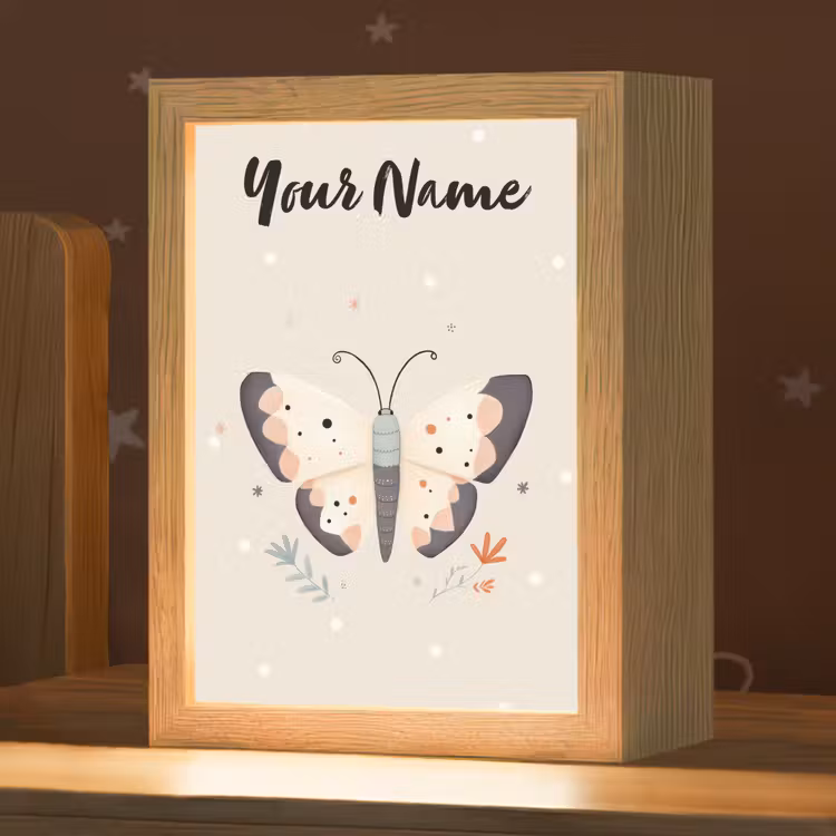 Vlinder - Stippen - Bloemen - Beige Light Box met kabel (Kinderlampje) klein -zzz_3d_website