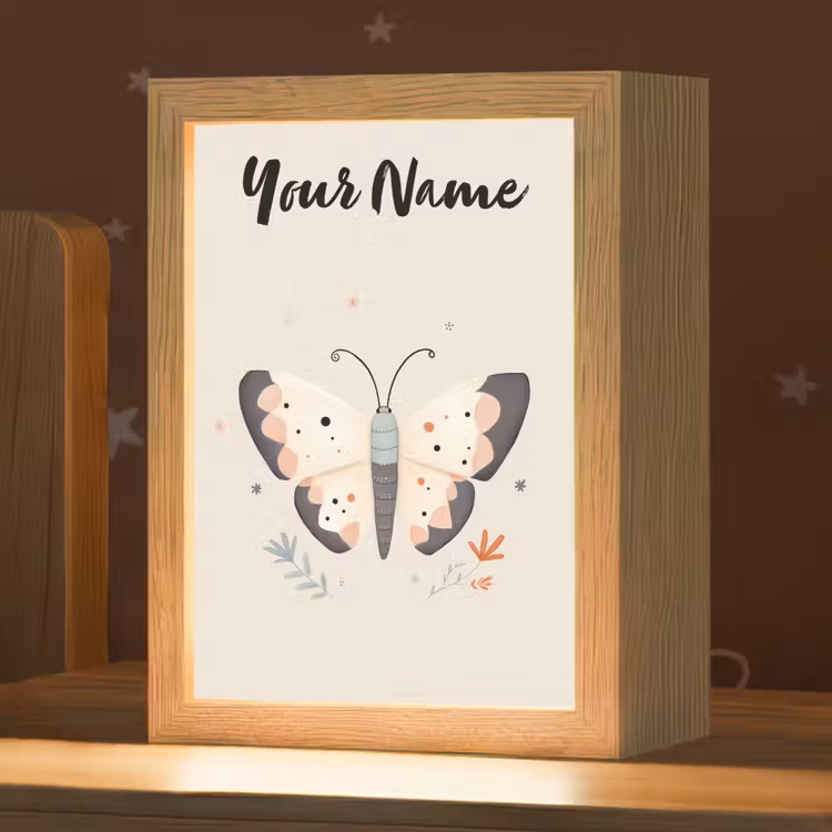 Vlinder - Vleugels - Bloemen - Beige Light Box met kabel (Kinderlampje) klein -zzz_3d_website