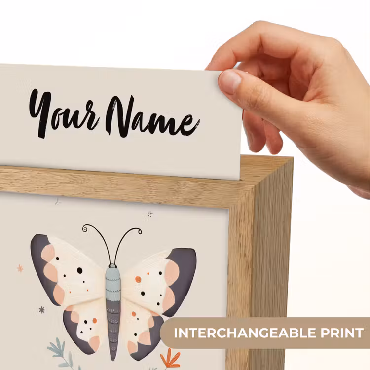 Vlinder - Vleugels - Bloemen - Beige Light Box met kabel (Kinderlampje) klein -USP_websiteprintEN