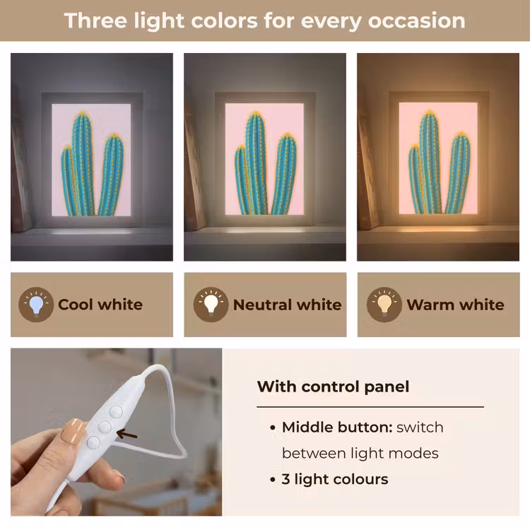 Cactussen - Modern - Pastel Light Box met kabel (Kinderlampje) klein -USP_lichtkleurEN