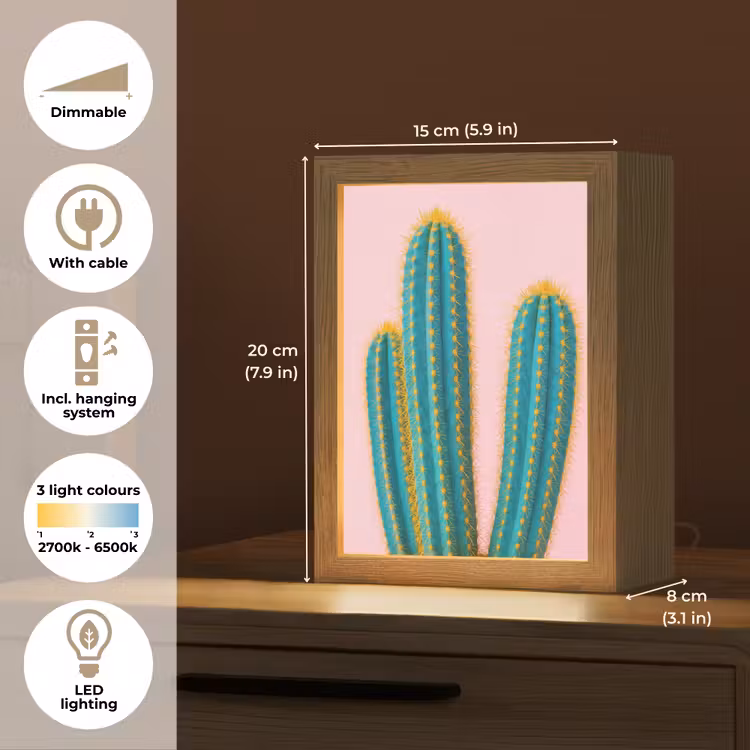Cactussen - Modern - Pastel Light Box met kabel (Kinderlampje) klein -USP_EN