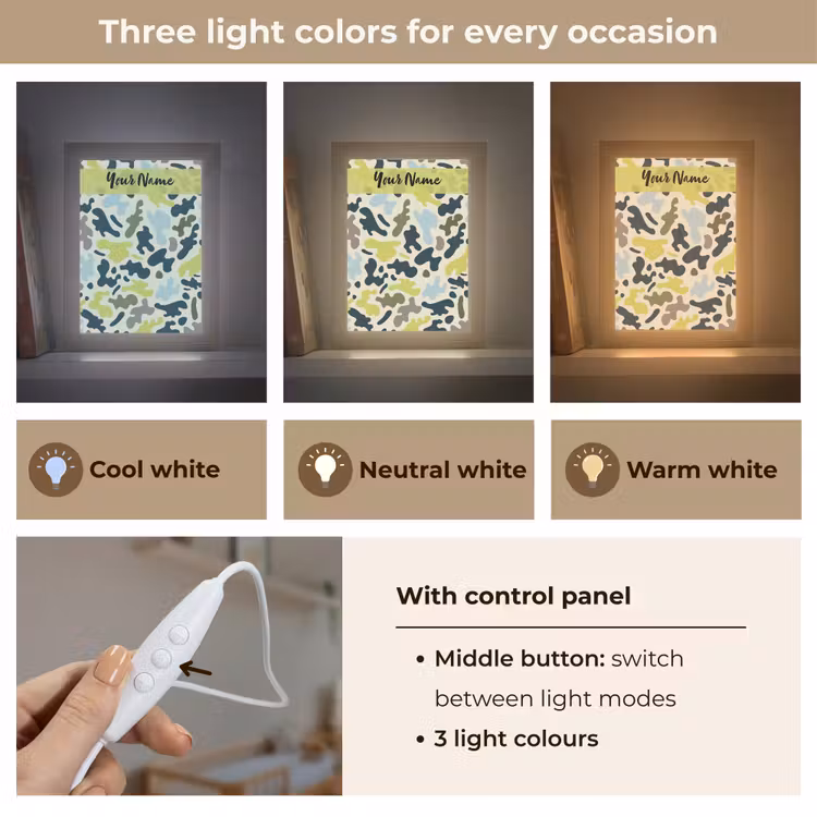 Camouflage - Groen - Blauw - Jongens - Kinderen Light Box met kabel (Kinderlampje) klein -USP_lichtkleurEN