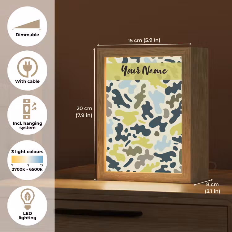 Camouflage - Groen - Blauw - Jongens - Kinderen Light Box met kabel (Kinderlampje) klein -USP_EN