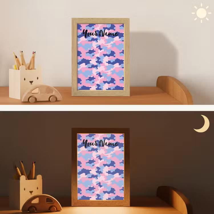 Camouflage - Roze - Blauw Light Box met kabel (Kinderlampje) klein -sfeer3_kind