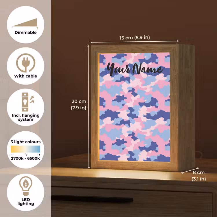 Camouflage - Roze - Blauw Light Box met kabel (Kinderlampje) klein -USP_EN