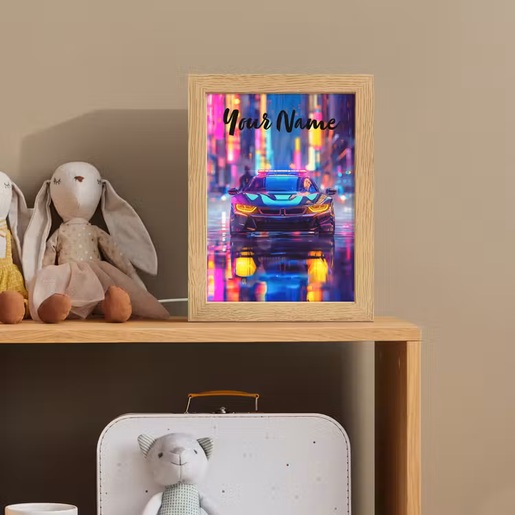 Auto - Politie - Stad - Jongens - Kleurrijk Light Box met kabel (Kinderlampje) klein -sfeer2_kind