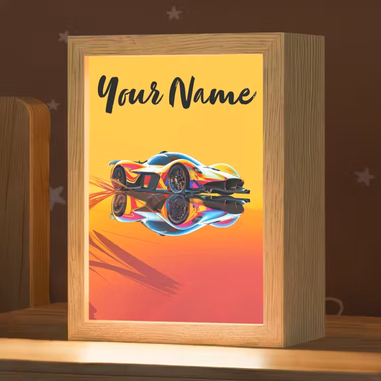 Auto - Race  - F1 - Jongens - Geel - Rood Light Box met kabel (Kinderlampje) klein -zzz_3d_website