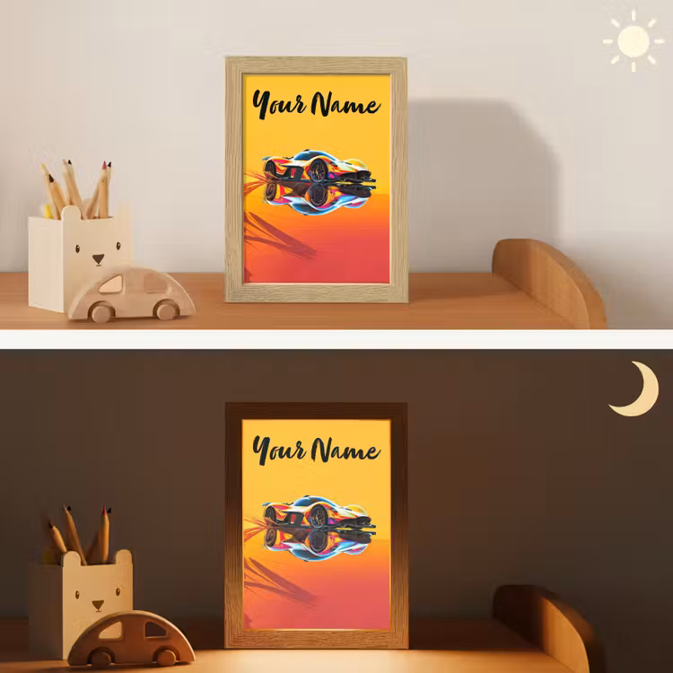 Auto - Race  - F1 - Jongens - Geel - Rood Light Box met kabel (Kinderlampje) klein -sfeer3_kind