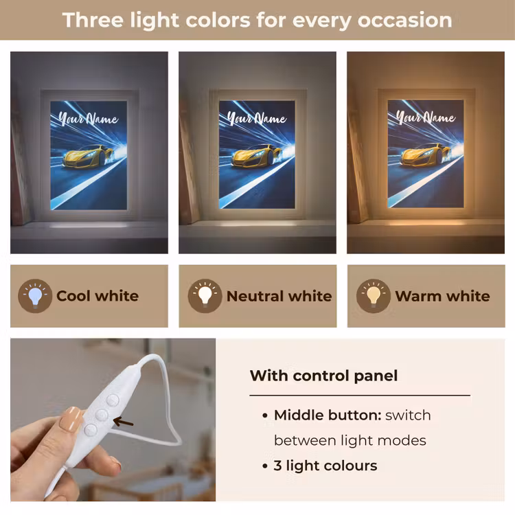 Auto - Geel - Race - Blauw Light Box met kabel (Kinderlampje) klein -USP_lichtkleurEN
