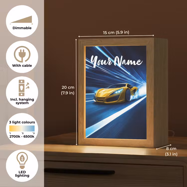 Auto - Geel - Race - Blauw Light Box met kabel (Kinderlampje) klein -USP_EN