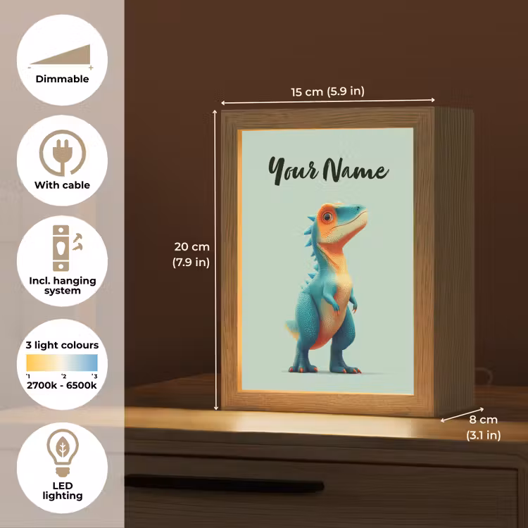 Cartoon - Dino - Oranje - Stekels Light Box met kabel (Kinderlampje) klein -USP_EN