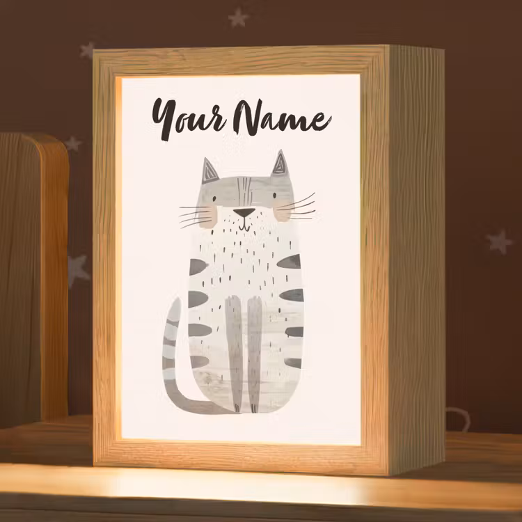 Kat - Dieren - Beige Light Box met kabel (Kinderlampje) klein -zzz_3d_website