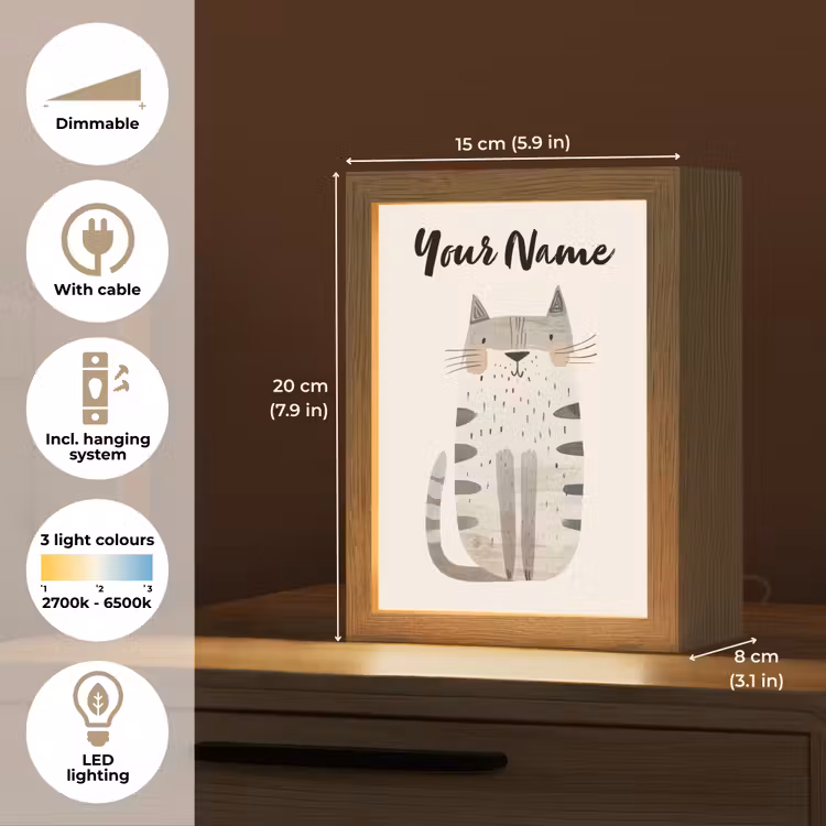 Kat - Dieren - Beige Light Box met kabel (Kinderlampje) klein -USP_EN