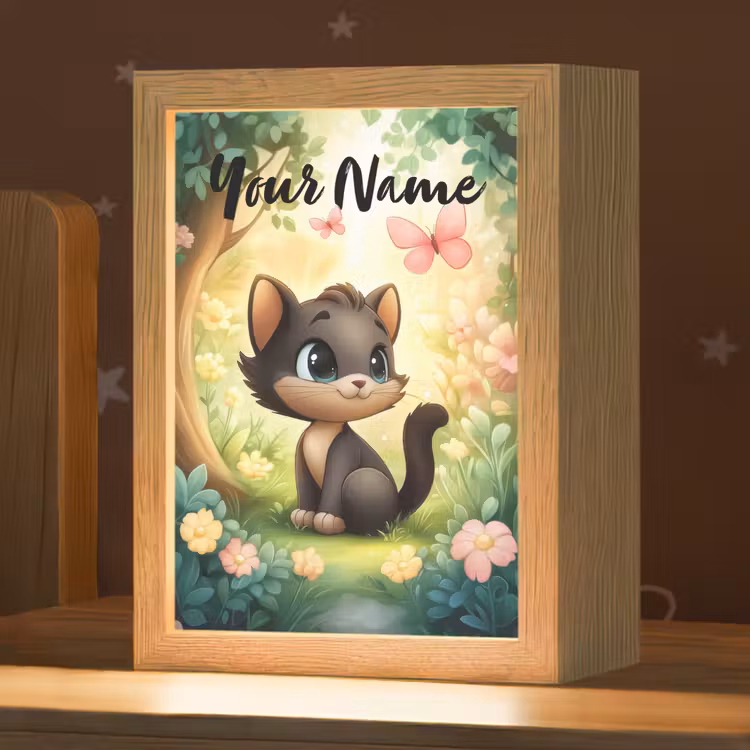 Kat - Vlinder - Bloemen Light Box met kabel (Kinderlampje) klein -zzz_3d_website