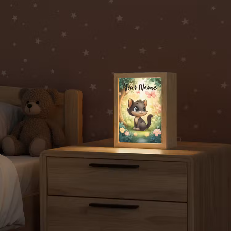 Kat - Vlinder - Bloemen Light Box met kabel (Kinderlampje) klein -sfeer1_kind