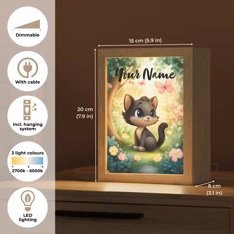Kat - Vlinder - Bloemen Light Box met kabel (Kinderlampje) klein -USP_EN