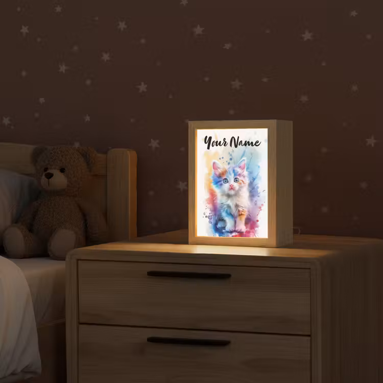 Kat - Kleurrijk - Verf - Dier - Wit Light Box met kabel (Kinderlampje) klein -sfeer1_kind