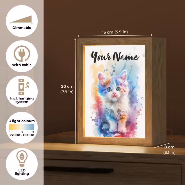 Kat - Kleurrijk - Verf - Dier - Wit Light Box met kabel (Kinderlampje) klein -USP_EN