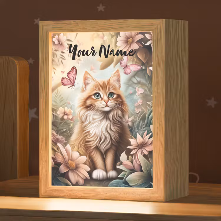 Kat - Bloemen - Vlinders - Roze Light Box met kabel (Kinderlampje) klein -zzz_3d_website